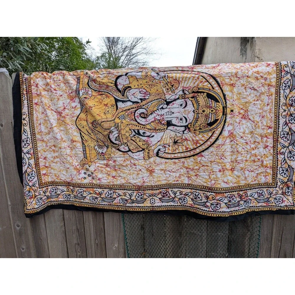 Ganesh Tapestry Cotton Made in India Yellow Black 52 in x 80 in Lightweight